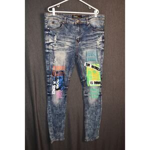 Switch Remarkable Men's 36x34 Y2K Patchwork Streetwear Graffiti Distressed Jeans